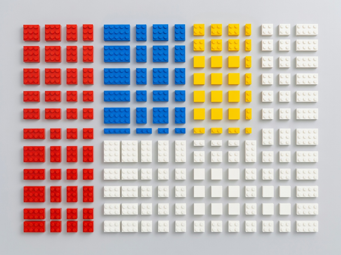 Basic bricks, plates, tiles and slopes grouped by element type